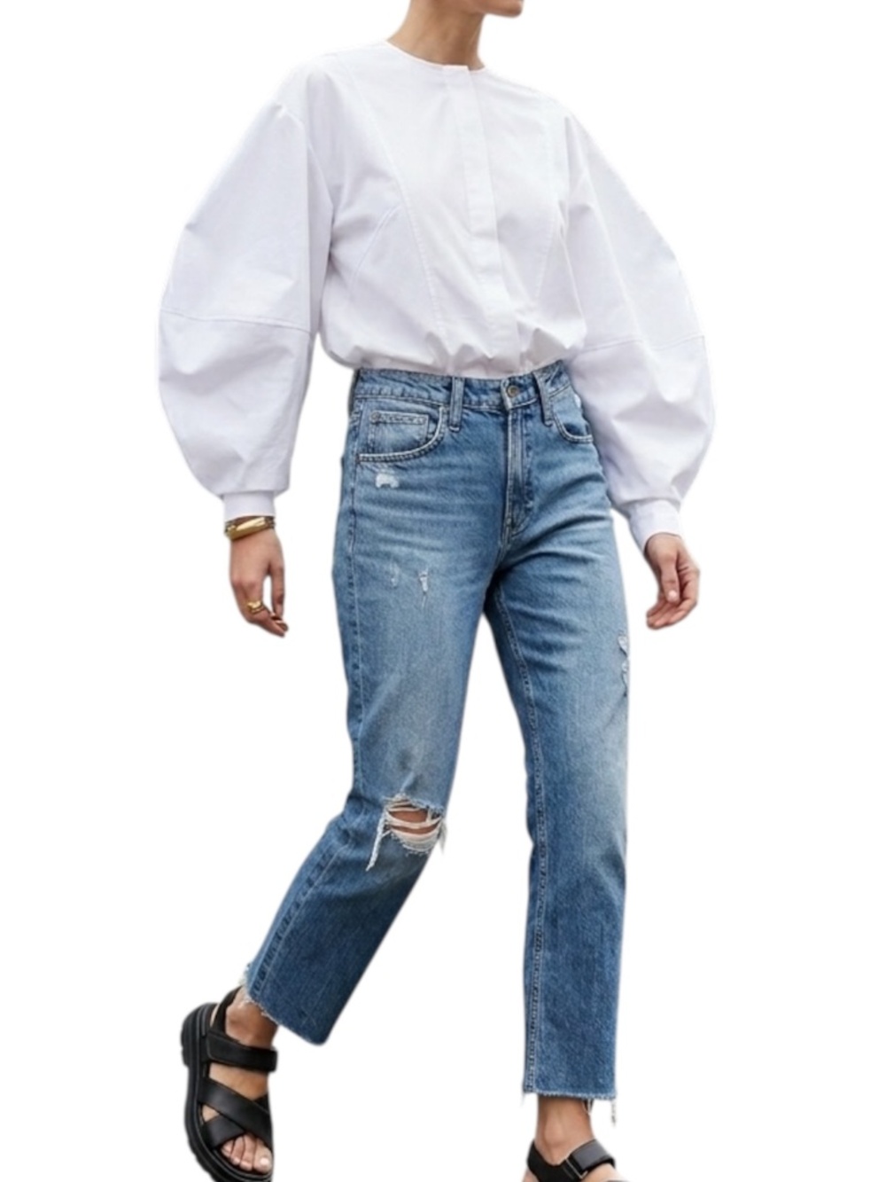 Silver Jeans Frisco Straight high rise raw hem cropped destroyed jeans 26
